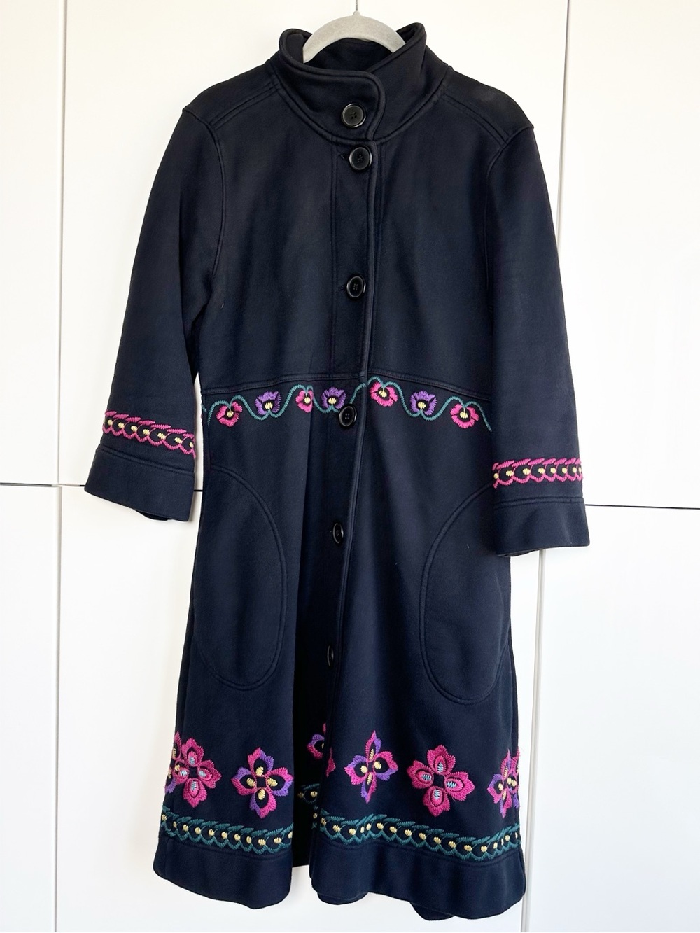 Johnny Was Embroidered Black Jacket Coat Size Small Pink Purple Flowers